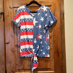 Stars and Stripes V-neck Tshirt with hem tie!
